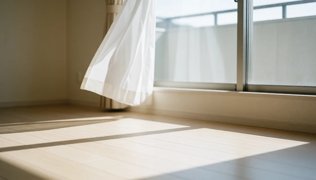 朝の光が差し込む、何も置かれていない床